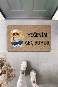 Resim Dormot Yüksek Kaliteli Dijital Baskı Golfçu Ayıcık: Yeğenim Geç Buyur Kapı Önü Paspası 