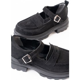 Resim 745-771 Siyah Süet Kadın Günlük Yüksek Tabanlı Loafer Ayakkabı Beyaz 