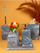 Resim MIARIK DESIGN & DEKORASYON Dekoratif Mermer Aksesuar Detaylı 7 Li Kare Banyo Seti Takımı 