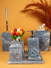 Resim MIARIK DESIGN & DEKORASYON Dekoratif Mermer Aksesuar Detaylı 7 Li Kare Banyo Seti Takımı 