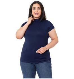 Resim Büyük Beden Yarım Balıkçı Kısa Kollu Viskon Lacivert Body-lacivert Lacivert 