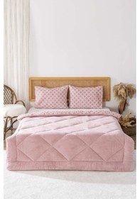 Resim Rivaistanbul Pudra Geometrik Loura Çift Kişilik Çift Taraflı Lüx Wellsoft Yorgan Seti 195x215 Cm Pudra Pembe 
