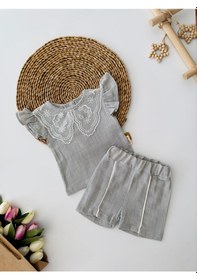 Resim Miniğimin Cicileri Güpür Yaka Detaylı Müslin Kız Bebek Takım 