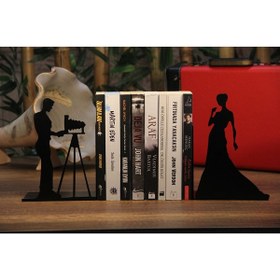 Resim Figured Decorative Metal Book Holder, Book Support, Book Organizer, Gift Black cat, Bike, Elephant Ballerina, Giraffe, Reading - Bride and Photographer 