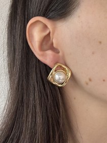 Resim İncili Gold Küpe 