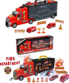 Resim BYCEGU 48752 TAŞIMA ÇANTALI İTFAİYE ARAÇLARI OYUNCAK TAŞIYICI TIR OYUNCAK KAMYON TIR 