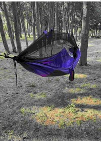 Resim Magic Cibinlikli Kamp Hamağı Mat Cepli 175 Kg Taşıma Kapasiteli Outdoor Hamak Mor 