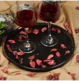 Resim Bariere Yuvarlak Mermer Tepsi Siyah 