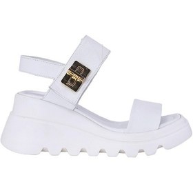 Resim Albishoes Albini 2610401 Hakiki Deri Dolgu Topuk Kadın Sandalet Beyaz 