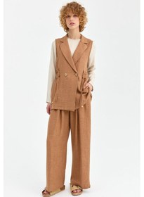 Resim Esswaap Yelek Bluz Pantolon Takım Camel Kahverengi 