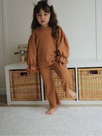 Resim Asortik Kids Kız Çocuk Bürümcük Kumaş 2'li Set Balon Kol Bluz + Pantolon-F110-JLB-083 