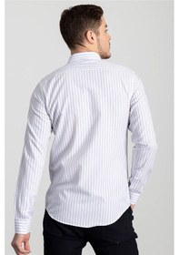 Resim Tudors Slim Fit Dar Kesim Çizgili Oxford Spor Gömlek-20627 Beyaz 