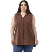 Resim Büyük Beden Sırtta Plikaşe Detaylı Kolsuz Kahverengi Gömlek Kahverengi 