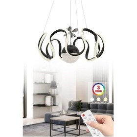 Resim İstanbul Avize Beren Siyah Kumandalı Ledli Modern 3 Renk Led Avize Siyah 