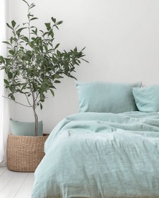 Resim Yıkanmış Keten Nevresim Seti Buz Mavisi - King Ebat 240x220 cm 