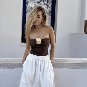 Resim 25SS Yaz Trend Yeni Düz Renk Metal Süs Seksi Tek Parça Mayo 
