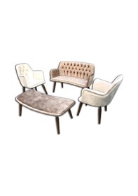 Resim Berjer Takım Model Kayın Torna Aslan Lüken İskelet Parlak Ceviz Kalite KREM Kumaş Kapitone El Yapım 