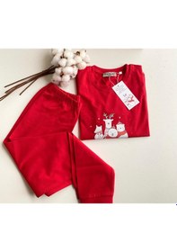Resim Key Kids Yeni Yıl Family Kırmızı Pijama Noel Konseptli Kırmızı 