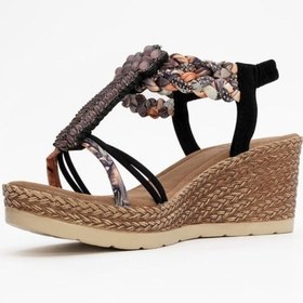 Resim Luvishoes Luvi Shoes Sogno Siyah Taşlı Kadın Dolgu Topuklu Sandalet Siyah 
