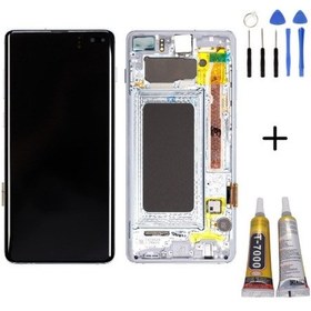 Resim Te Samsung Uyumlu S10 Plus G975 Uyumlu Çıtalı Lcd Ekran Beyaz Montaj Kiti 