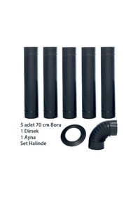 Resim Mat Siyah Emaye Soba 13 Cm Borusu 6 Lı Set Ayna 