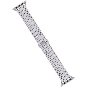 Resim Novahub İos Watch Uyumlu Serisi 7 İçin 45mm Çift T Paslanmaz Çelik Saat Bandı Gümüş, Gümüş Kaplama İle Artırılmış Şıklık/i 