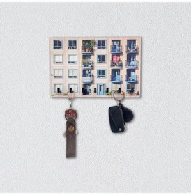 Resim CajuArt Dekoratif Renkli Apartman Bina Hol Askılık Anahtarlık Süs Beyaz 