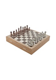 Resim Gifthome Metal Klasik Satranç Takımı Antik Ve Rustik Desenli Mdf Sandıklı Satranç Tahtası 36x36x6 Cm. 