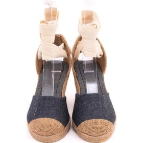 Resim Star Tombis Gerçek Elişi Kot Mavisi Ipli Dolgu Topuk Keten Espadril Handmade Mavi 