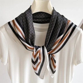 Resim Fernca1 Çizgili Eşarp Ipek Eşarp 70CM Küçük Kare Kafa Bandı Saç Türbanı Kravat Çanta (Yurt Dışından) 