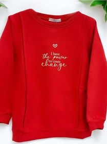 Resim Kız Çocuk İnce Şardonlu Sweatshirt-15368 Kırmızı 
