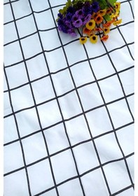 Resim Siyah Kareli 100x100cm Pamuk Keten Masa Örtüsü 