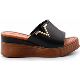 Resim Siyah Hakiki Deri Kadın Terlik K04826053303 Siyah 