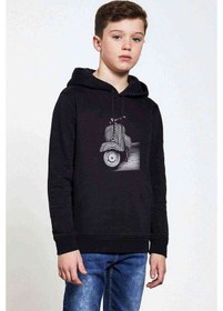 Resim Tumblr Vespa Baskılı Unisex Çocuk Kapüşonlu Siyah Sweatshirt Siyah 