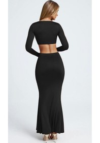 Resim Pink Life Siyah Tokalı Yırtmaçlı Maxi İkili Takım Siyah 