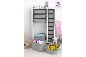 Resim Pratico Rine Çok Amaçlı Oyuncak Dolabı Gri 69x30x109 cm 14 Sepetli Suntalam Malzeme 