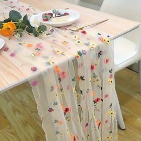 Resim Çiçekli Dantel Masa Çarşafı - İşlemeli Çiçek Deseni, %100 Polyester, Dikdörtgen Masa Üstü için Yemek, Mutfak, Restoran, Parti, Düğün, Banket, Doğum Günü ve Ev Dekoru - 1 Adet Paket 