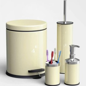 Resim Vinoks Eko Serisi 4' Lü Banyo Seti Çöp Kovası+Kolozet Fırçası+Sabunluk+Fırçalık Krem 
