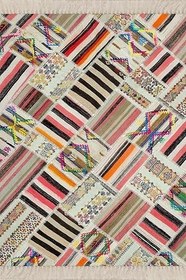 Resim On The Clouds Kilim Desenli Renk Bloklu Etnik Dijital Baskı Yıkanabilir Kaymaz Taban Modern Salon Halı ve Yolluk MEG1248, 80 x 600 