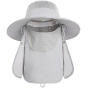 Resim Skycıty Çıkarılabilir Boyun Kapağı Ve Yüz Örtüsü İle Geniş Kenarlı Güneş Şapkası Erkek Kadın Balıkçı Şapkası Açık Hava Seyahat Şapkası Açık Gri 