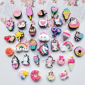 Resim 34 Parça Kaprisli Unicorn & Dondurma Koleksiyonu - Canlı PVC Ayakkabı Süsleri, Halloween, Noel & Sevgililer Günü Hediyeleri İçin Mükemmel | Plaj Çantaları & Anahtarlıklar İçin Renkli DIY Aksesuarlar 