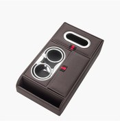 Resim Gaojunshop01 Kahverengi Suni Deri Çok Bölmeli Konsol Organizeri Havlu Dispenserli İçecek Gözlük Tutucu 