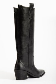 Resim DENORA Siyah Mat Deri Topuklu Kovboy Western Düz Çizme 