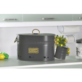 Resim Büyük Boy 2 Bölmeli Lüx Metal Patates-Soğan-Sarımsak Kovası Antr 