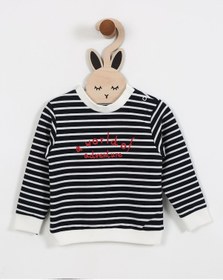 Resim Luess Erkek Çocuk Çizgili Baskı Detaylı Sweatshirt 6ay-4yaş -lacıvert Lacivert 