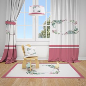 Resim Mekta Home Çiçek Desen Çocuk ve Bebek Odası Fon Perdesi 2 Kanat MKT-143 