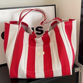 Resim Casual Chic | Perfect Lily Kadın Büyük Kapasiteli Tote Çantası - Sabit Askılılar ile Şık Çizgili Tuval Omuz Çantası, İş, Alışveriş, Plaj ve Seyahat için İdeal | Dayanıklı, Geniş ve Çok Yönlü El Çantası, Plaj Ba 
