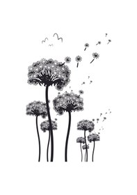 Resim Çocuk Odası Kara Leylekotu Karahindiba Uçuşan Tohumlar Zebra Perde La-805 Beyaz 