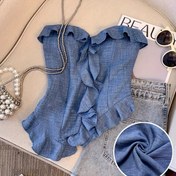 Resim Kadınlar İçin Şık Asimetrik Fırfırlı Etekli Askısız Tank Top - Hafif Polyester-Spandeks Karışımı, Makinede Yıkanabilir, Düz Renk, Bahar Yaz Sonbahar Günlükten Şık Üstlere 