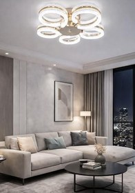 Resim Ecrin 5li Plafonyer Gold Led Avize Kristal Görünüm Beyaz Işık Enerji Tasarruflu Oturma Odası Yemek Odası 